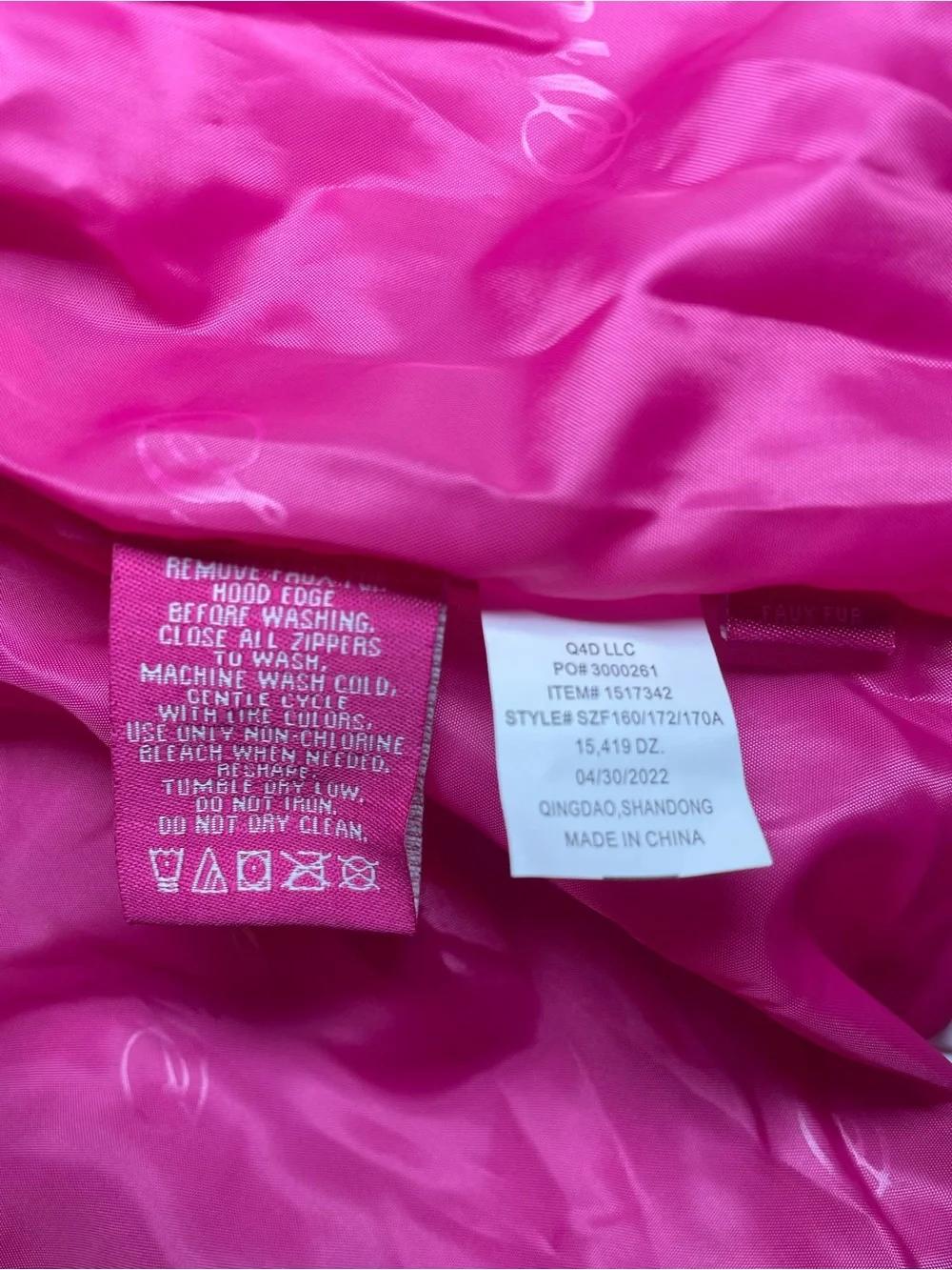 Snozu Girls 4T White Puffer Winter Coat Faux Fur Hood Pink Lined